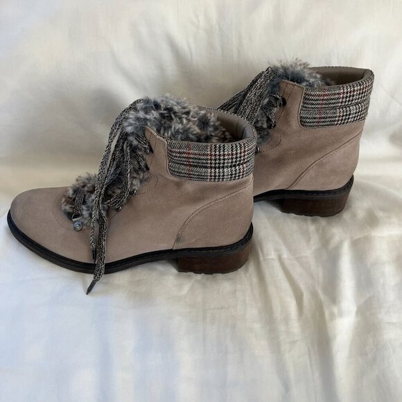 Sam Edelman Darrah Suede Biege Wool Blend Faux Fur Ankle Boot | Size 8 - Picture 5 of 11